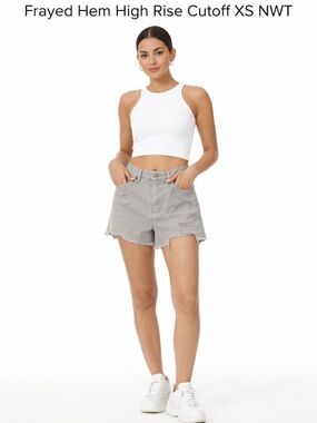 Aerie Gray Distressed Denim Shorts Frayed Hem High Rise Cutoff XS NWT Y2K